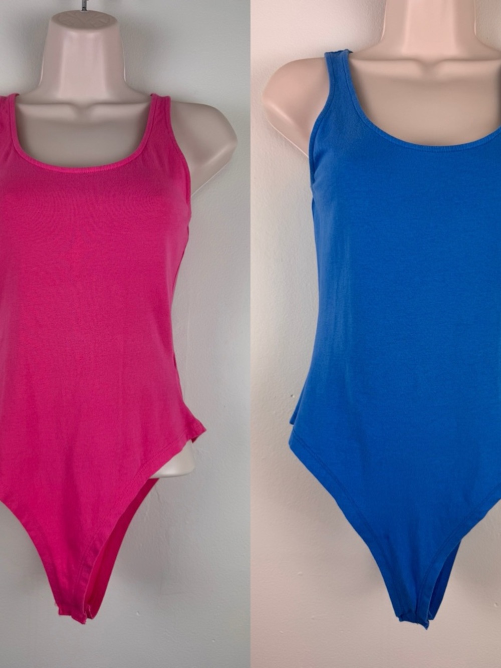 2 Pack • Primark Bodysuits Pink Blue Tank Scoop Neck Stretch S